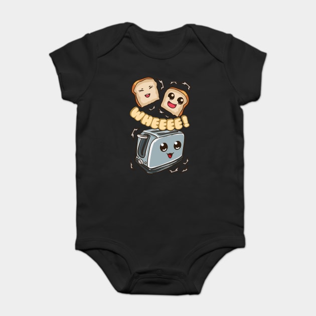 Cute Toast Bread Popping out of Toaster Baby Bodysuit by belownormal